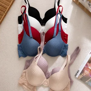Women Sexy Lace Underwired Push Up Bra Noble Ribbed Cotton Comfortable Adjustable Lingerie Floral Embroidered Top