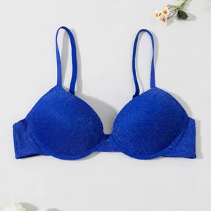 Elegant sparkly blue glitter bra with French style sexy lingerie design for women's fashion