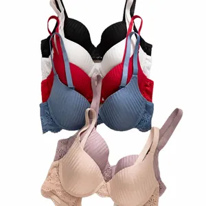 Comfortable push-up lace bras in multiple colors with ribbed texture design