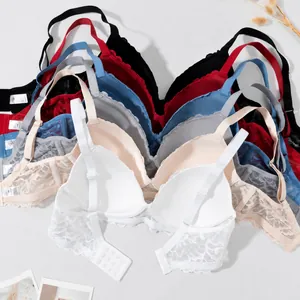 Set of colorful sexy lace bras with underwire and push-up support.