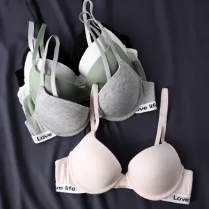 Women Seamless Push Up Underwire Bra Viscose Cotton Blend Breathable Mid Mold Cup Fashion Letter Print Elastic Band Lingerie Top