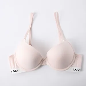 Comfortable seamless push-up bra with underwire and letter printed elastic band in pink
