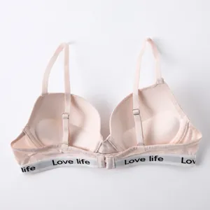 Seamless push-up bra with Love Life letter print elastic band in nude pink finish