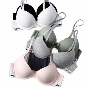 Push up underwire bras in various colors featuring Love Life lettered elastic bands