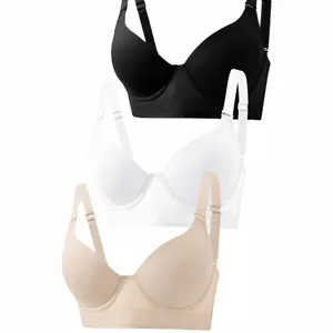 Set di tre reggiseni push-up con ferretto in nero bianco e carne con spalline larghe