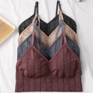 Damen Nahtloses Gestricktes V-Ausschnitt Yoga-BH-Weste Verstellbare Träger Gepolsterte Sportunterwäsche Geripptes Crop-Top
