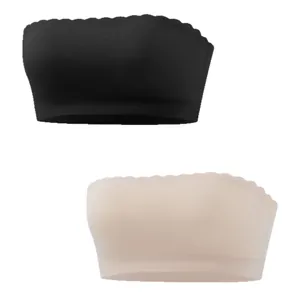 Set de dos sujetadores bandeau sin costuras de seda de hielo en negro y beige