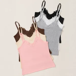 Set of women's V-neck lace patchwork camisole tank tops in various elegant colors