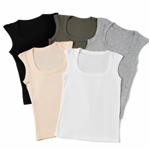 Women's square neck ribbed tank tops in five basic colors for versatile layering