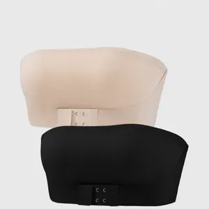 Seamless ice silk strapless bandeau bras in versatile nude and black colors for women