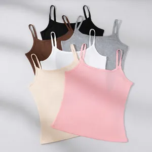 Set of 6 colorful cotton camisoles with thin spaghetti straps and backless design