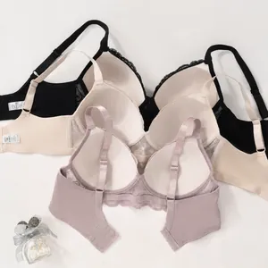 Soutien-Gorge Push-Up à Armatures en Dentelle Florale pour Femme Lingerie Ajustable à Broderie Florale Bonnet 3/4 Respirant Soutien Latéral