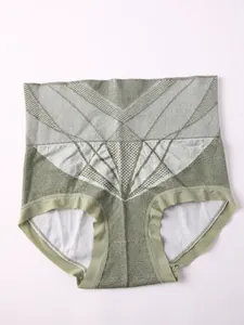 Close-up view of seamless high-waist tummy control panties with geometric pattern