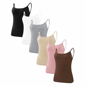 Multi-color set of six women's cotton camisoles with slim straps and breathable fabric