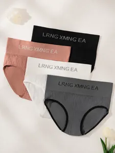 Detail of 4-pack women's ribbed sports briefs with letter elastic waistband