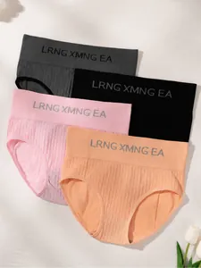 Set of 4 comfortable mid-high waist ribbed cotton panties with elastic waist for women