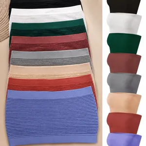 Women's Seamless Ribbed Bandeau Bra Strapless Tube Top Invisible Breathable Elastic Anti-Slip Underwear Top For Everyday