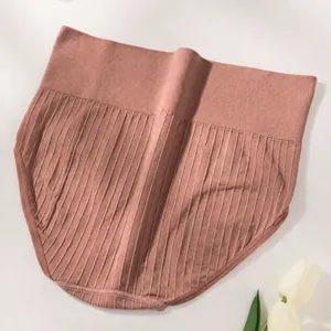 High-waist ribbed elastic belly control briefs for women in a soft brownish-pink tone