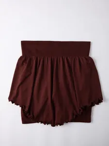Pantalón corto falda de yoga marrón falso dos piezas con cintura alta y volantes