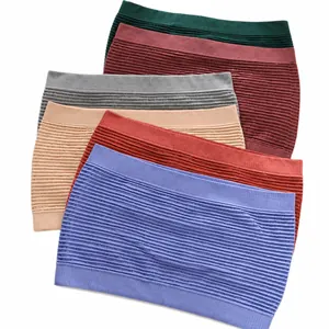 Multi-color seamless ribbed strapless bandeau bra set for women with elastic fit