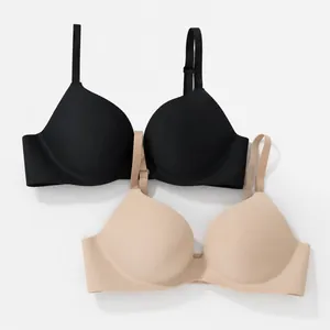 Dames Naadloze Bh Uit Één Stuk Glad Oppervlak Push-Up Draadloze Lingerie Verstelbare Bandjes Polyamide Elastaan Ondergoed
