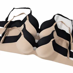 Minimalistische naadloze eendelige push-up bh voor dames in de kleuren zwart en beige