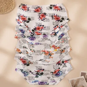 Lot de 6 culottes taille haute pour femmes avec imprimé floral en beige