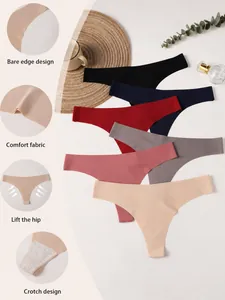 Multiple colors of seamless ice silk thongs with detail callouts for comfort and design