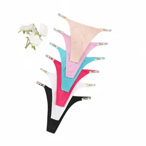 Sexy ribbed thong with glittery rhinestone straps and metal link details in multiple colors