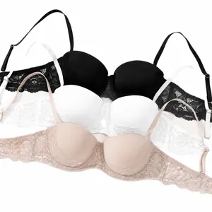 Set of sexy lace push-up underwire bras for women in black white and beige colors