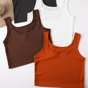 Πλεκτά crop tops με φαρδιές τιράντες και στρογγυλή λαιμόκοψη για γυναίκες