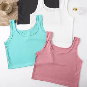 Άνετα μονόχρωμα ριμπ αμάνικα crop top φανελάκια σε τέσσερα κομψά και μοντέρνα χρώματα