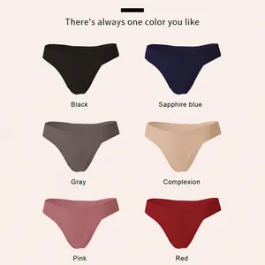 Seamless ice silk low-waist thongs in six vibrant colors including red and blue