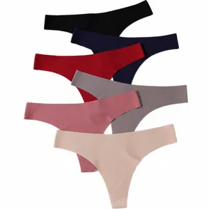Pack of 6 multi-colored seamless ice silk thongs for women's fitness