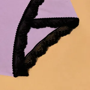 Lavender French lace panties featuring exquisite black floral trim and soft fabric