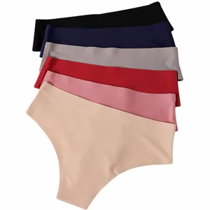 Lot de 6 strings sans couture en soie glacée pour femmes, culottes invisibles multicolores