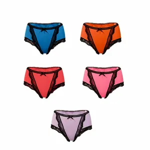 Set of five French lace panties with low waist and sexy bow detail