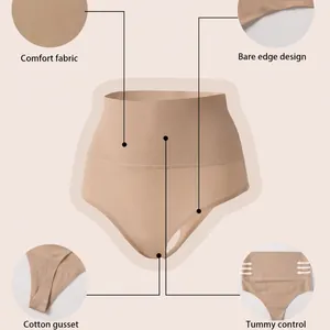High-waisted seamless tummy control thong with comfort fabric and bare edge design