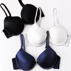 Sujetadores push-up sin costuras con encaje elegante en negro, blanco y azul marino