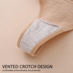 Beige ribbed thong with a breathable vented cotton crotch design