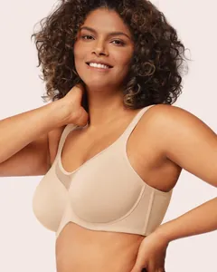 Detailed view of a nude plus size underwired unlined T-shirt bra for full coverage