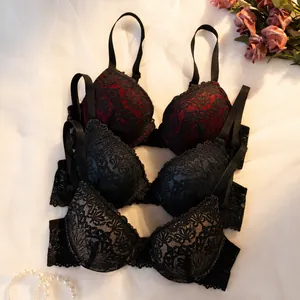 Elegante Spitzen-Push-up-Bügel-BHs in modischen Kontrastfarben Rot Blau und Schwarz