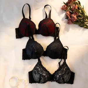 Elegante Sets aus Push-up-Bügel-BHs mit floraler Spitze in Rot, Blau und Weiß für Damen