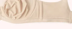 Macro detail of the interior underwired band and seam construction of a nude bra
