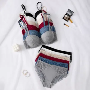 Women Sexy Lace Lingerie Set Nylon Padded Push Up Bra And Panties Underwear Set Elegant Floral Embroidery Top And Bottom