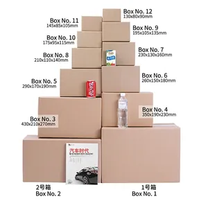 Detailed size comparison of various brown corrugated cardboard shipping and storage boxes