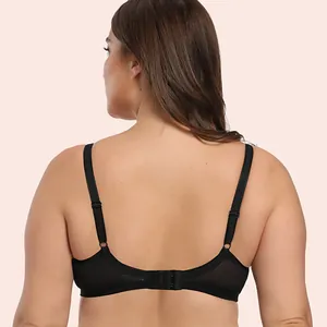 Back view of a plus-size black thin cup bra with wide adjustable straps