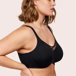 Black full coverage underwire unlined T-shirt bra for plus size support and comfort