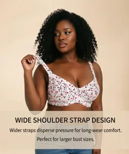Comfortable plus size floral print bra with supportive wide straps and underwire design