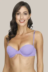 Close-up detail of a lavender purple seamless push-up bra with convertible straps